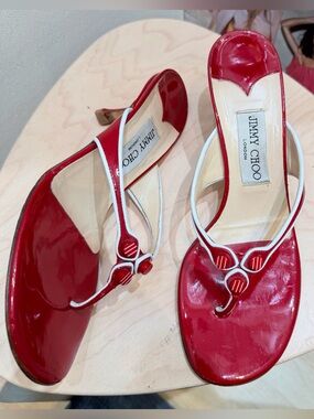Jimmy Choo Red and White Mules SIZE 38.5